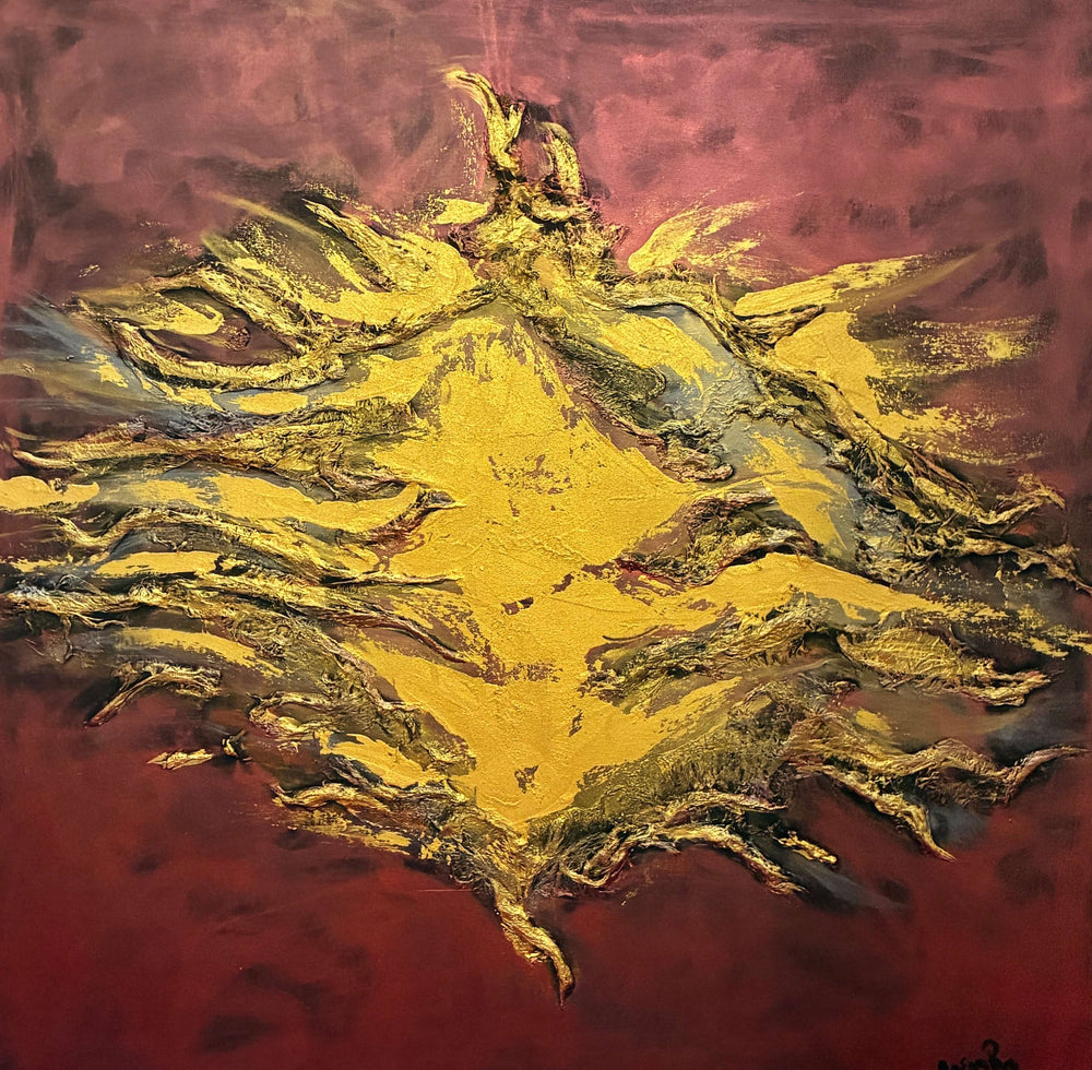 Large Abstract Painting "Rebirth" - Modern Wall Art 100x100 cm