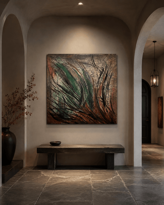 Large Abstract Painting "Wildwood" - Modern Wall Art 90x90 cm