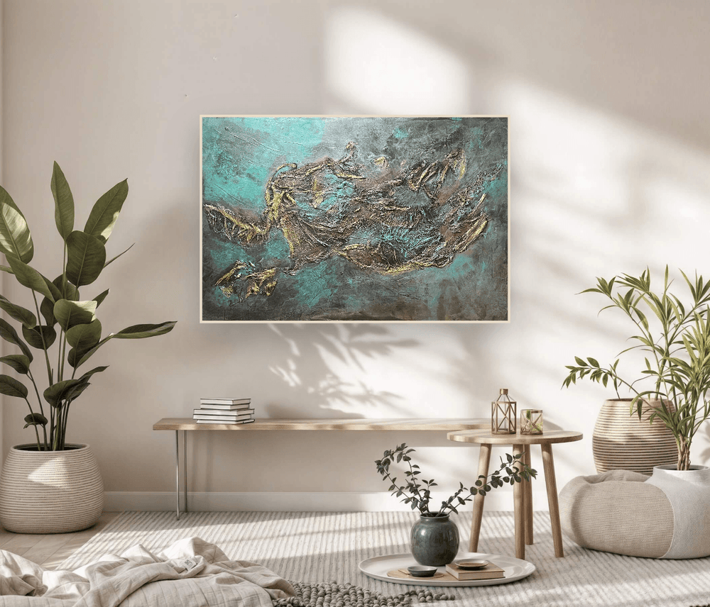 Statement Abstract Painting "Dragon Bird"- Large Wall Art for Living Room 150x100 cm